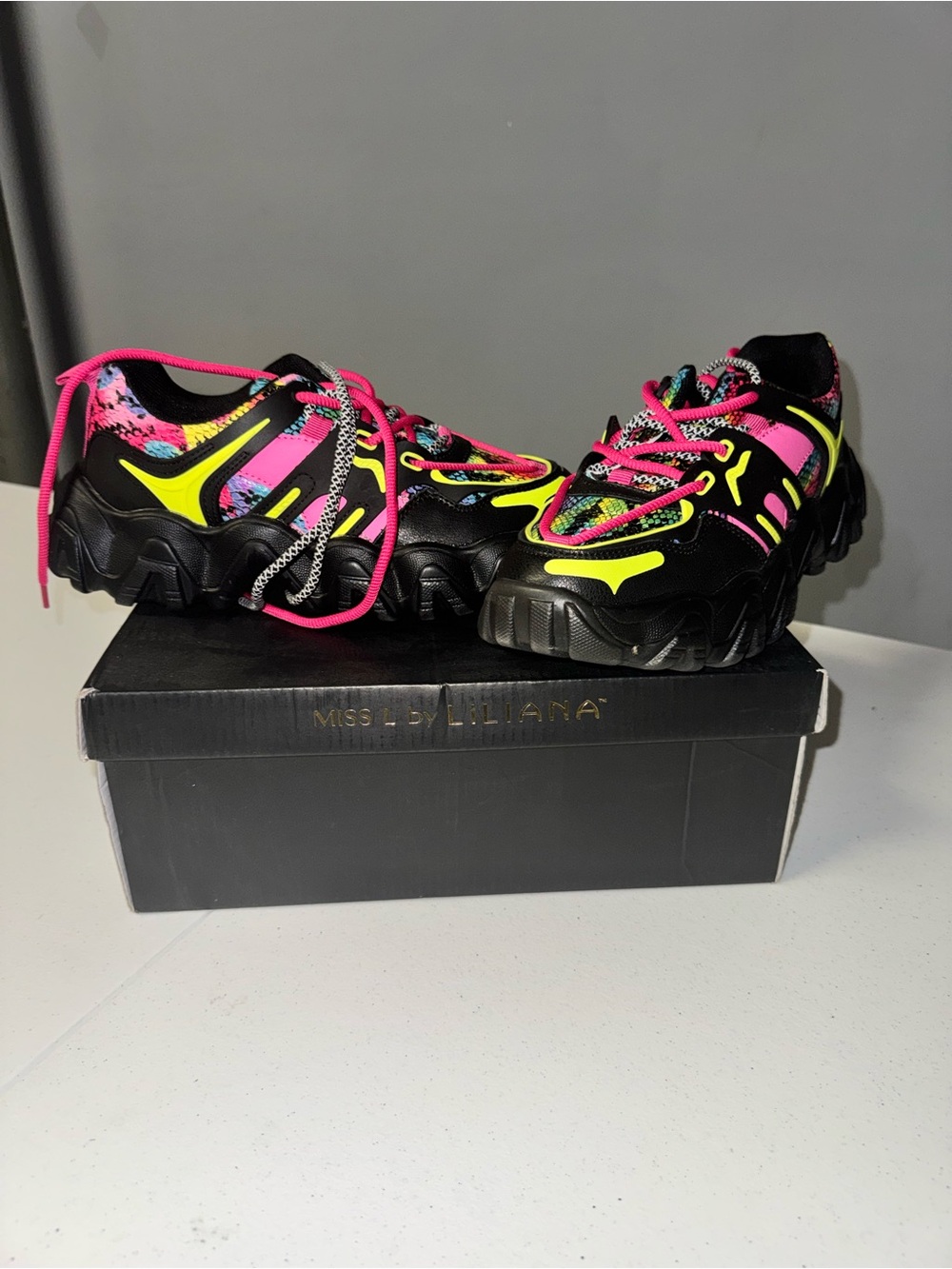 Black Neon Pink Multi Women’s Athletic Sneakers